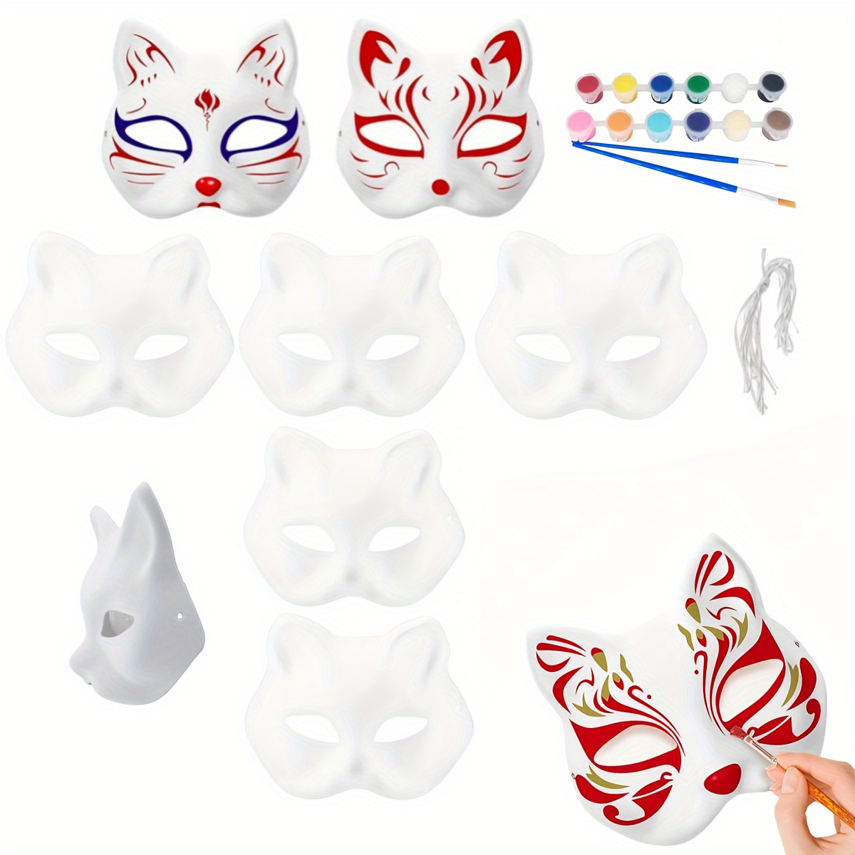 Masques blancs peints à la main, masque en papier bricolage