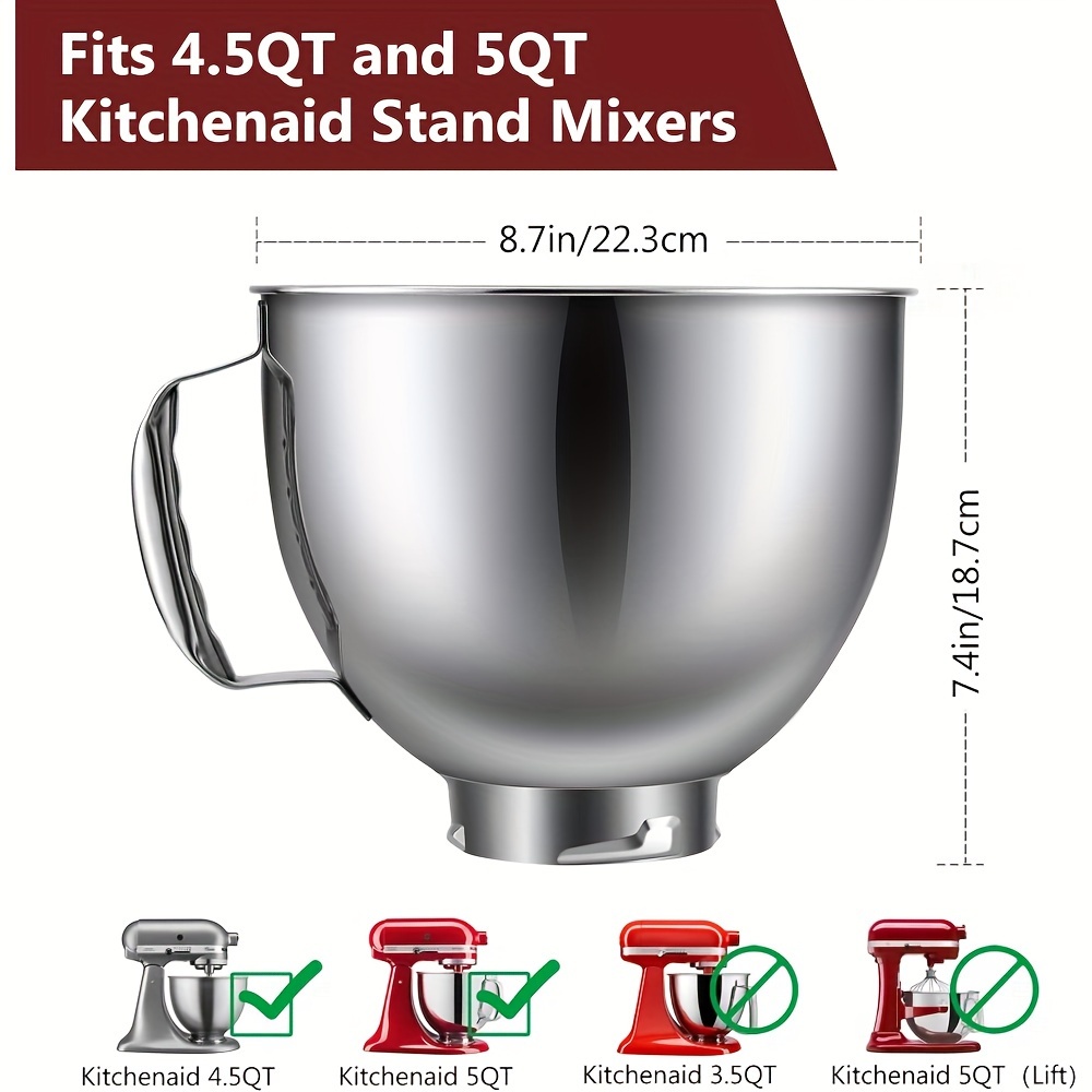5qt Stainless Steel Mixing Bowl For Kitchenaid Tilt-head Stand Mixers 4.5- quart And 5-quart (stainless Steel Polished) - Temu