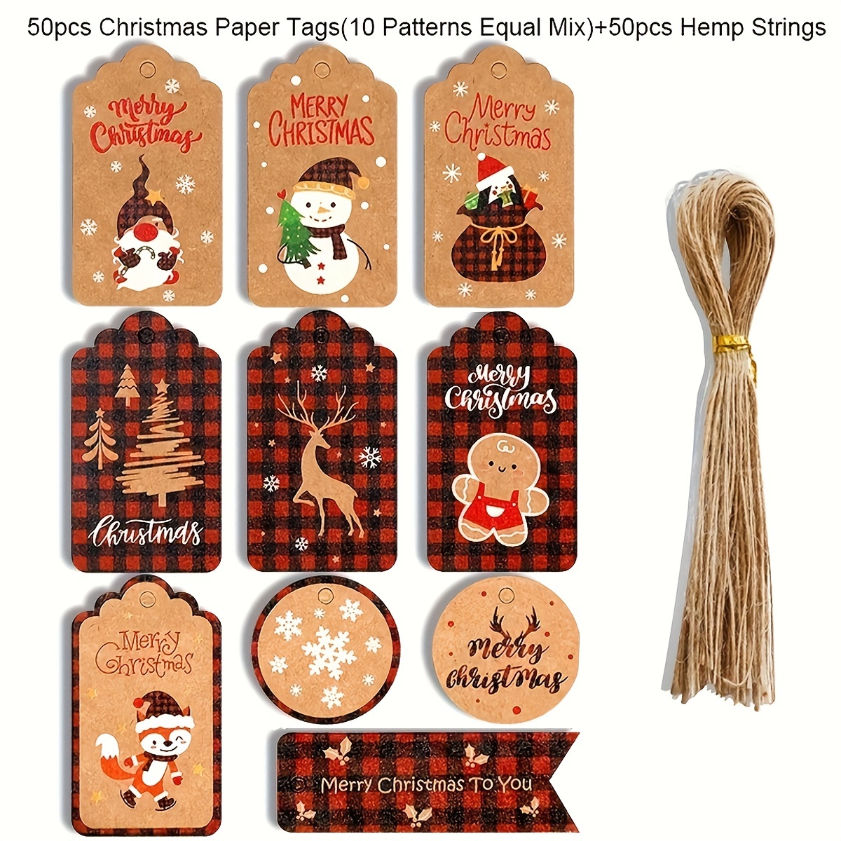Merry Christmas Gift Tags Kraft Paper Tags Santa Claus Snowflake Xmas Tree  Hang Tags with String