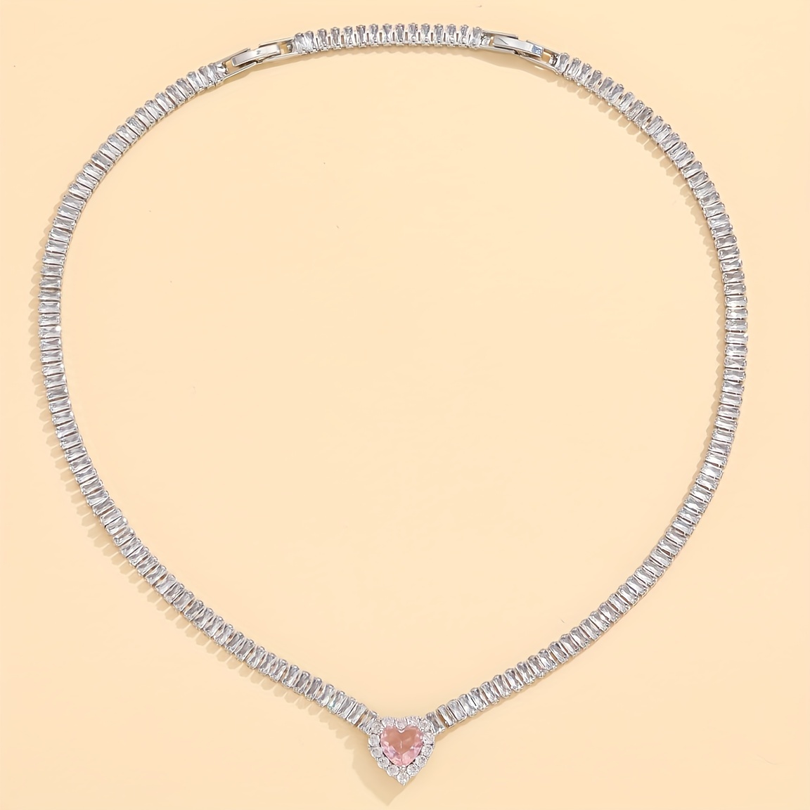 Stunning High Quality Imitation Pink Diamond Pendant Necklace