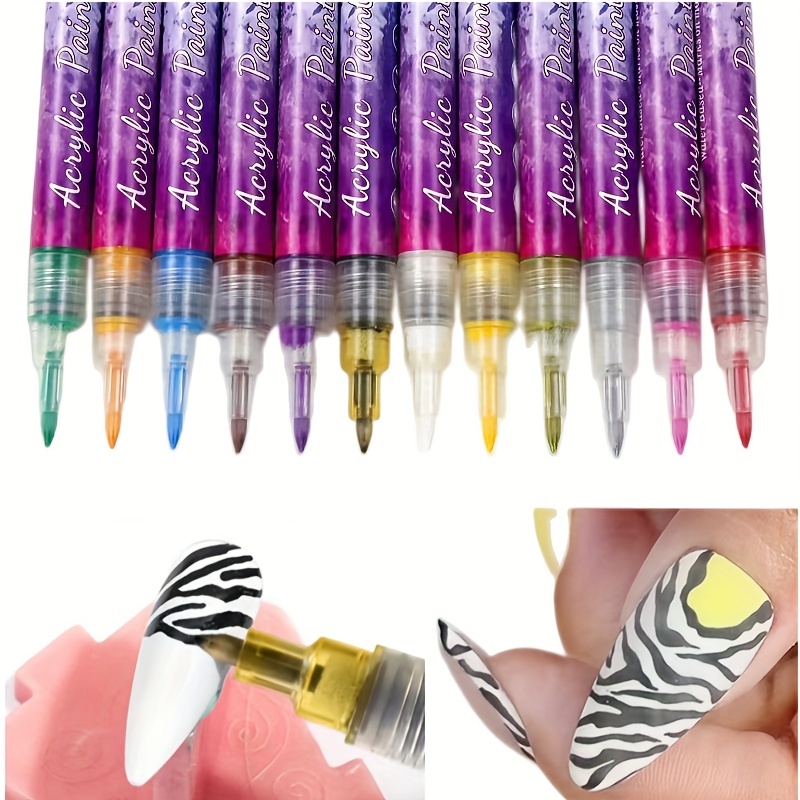 Saviland 12 Colors Nail Art Pens Set - 3D Nail Polish Pens Graffiti Nail Dotting Tools Acrylic Paint Pens Drawing Painting Point Liner Pen for Nails