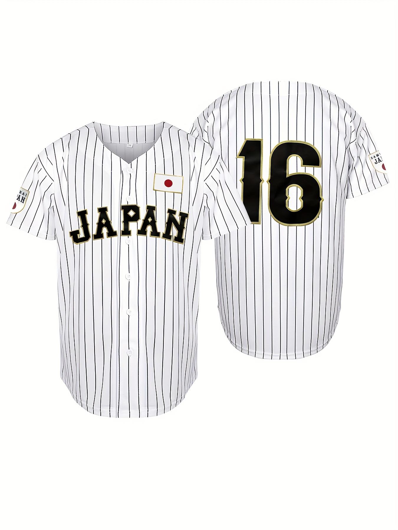 Buy Men's #16 Ohtani Japan Samurai White Black Pinstriped Hip Hop Baseball  Jersey, Black, XX-Large at