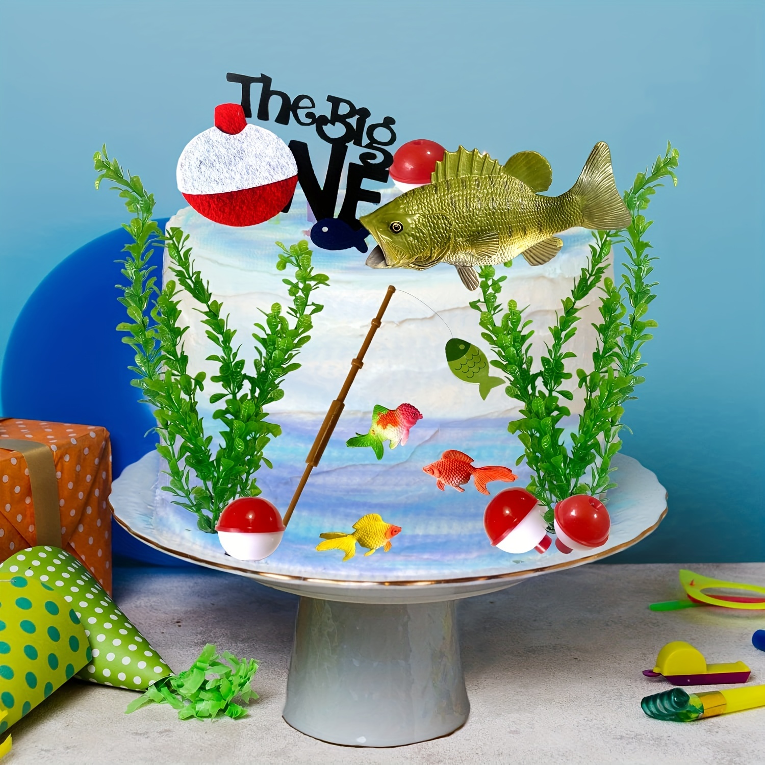 Amazon.com: 24PCS Gone Fishing Cake Topper Fisherman Fish Cake Decoration  for Catching the Big One Birthday Theme Party Supplies : Grocery & Gourmet  Food