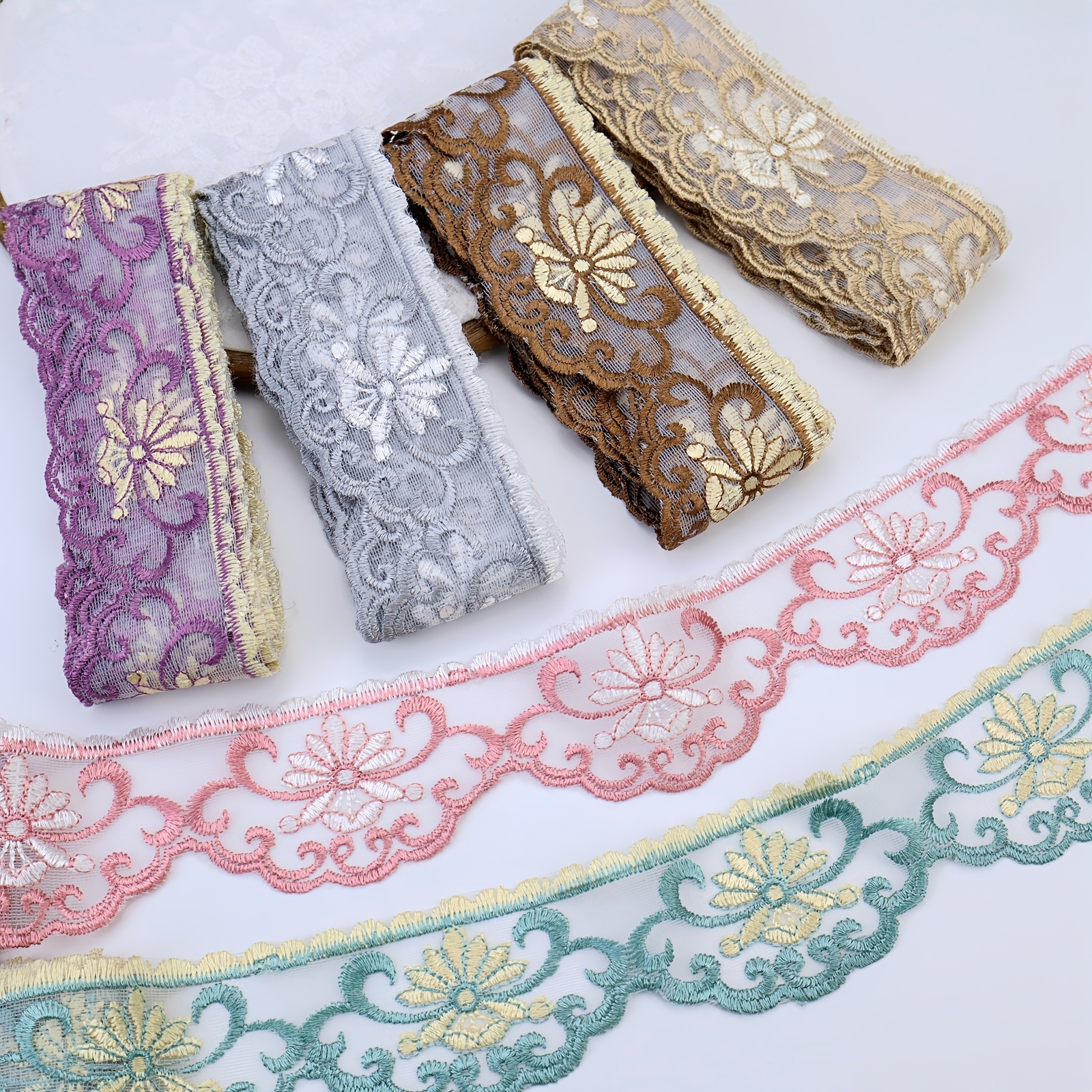 2 Yards Embroidery Flowers Lace Fabric Lace Diy Sewing - Temu Estonia