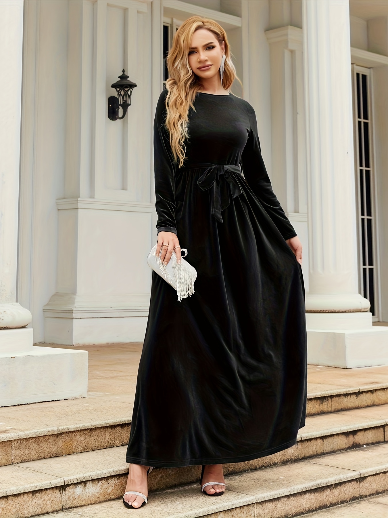 Plus Size Elegant Dress Women's Plus Solid Velvet Long - Temu