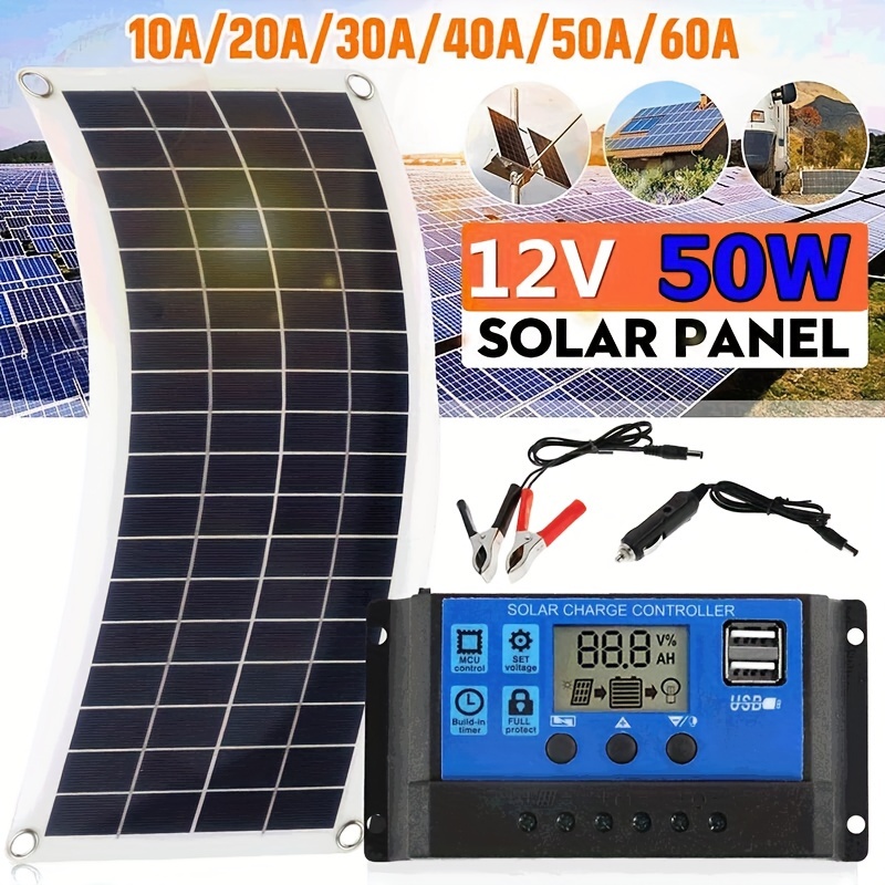 12V Solarpanel Kit 50W Solarmodul USB Solarzelle 100A Ladereglar