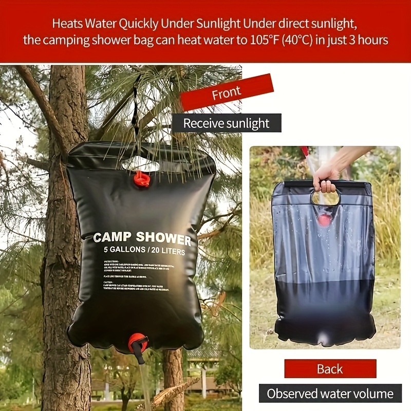 Bolsa ducha portátil con calefacción solar para acampar al aire libre 5  galones