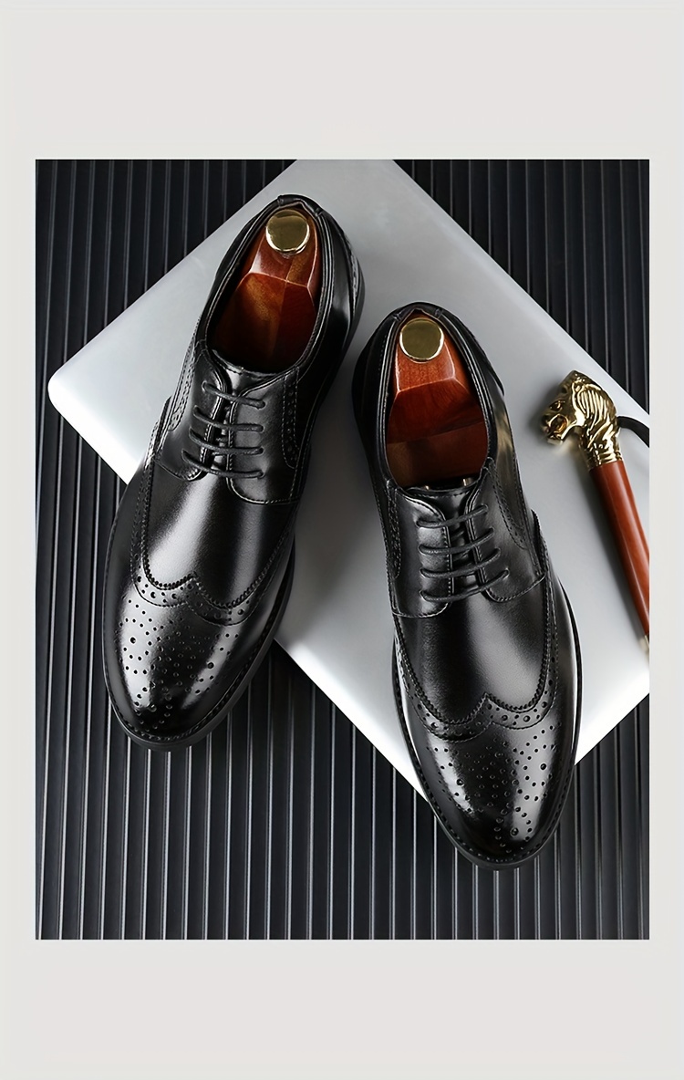 JIT2025 Men'S Versatile Dress Shoes - Black Brogue Oxford with Lace-Up Closure, Rubber Sole, and Faux Insole for Business, Weddings, and Formal Events, Formal Footwear | Elegant Footwear | Durable Footwear