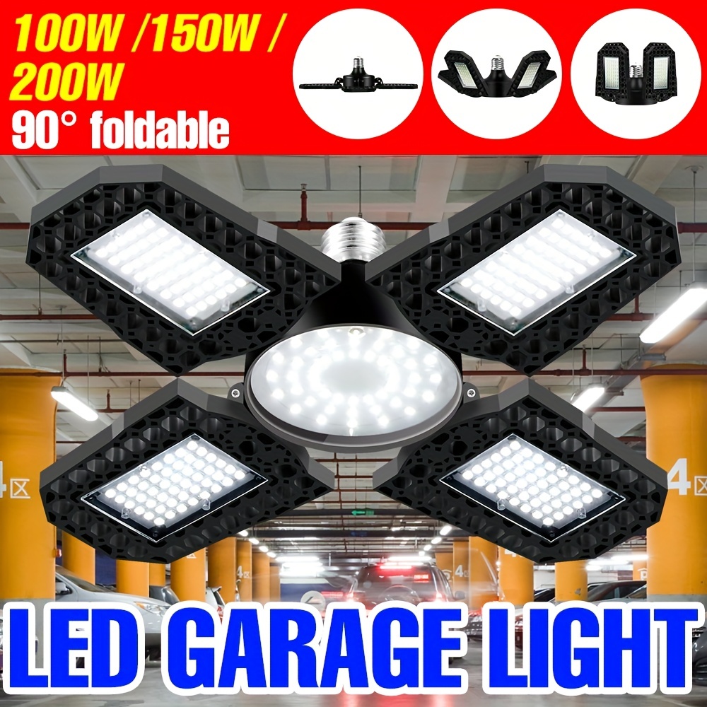 Lampes de garage, 60W 6000LM 4 têtes LED plafonnier LED déformable