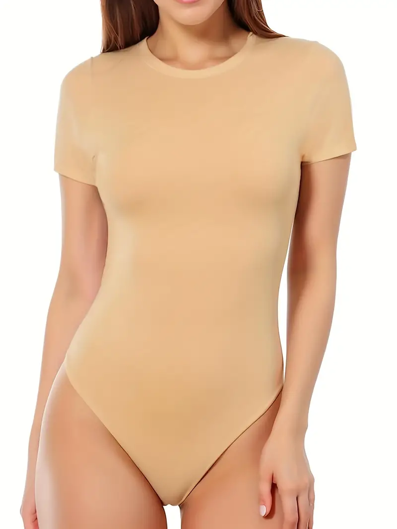 Round Neck Bodysuit Comfort Short Sleeve Light - Temu