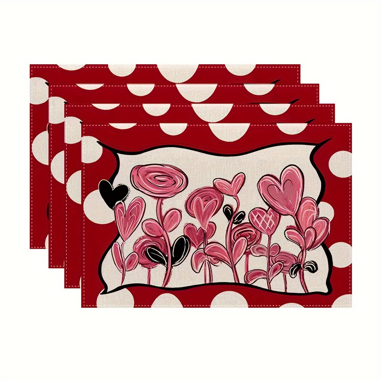 1/4 Pezzi, Tovagliette In Lino A Tema San , Tovaglietta Stampata Con Rose E  Cuori, Tovaglietta Da Cucina Resistente Al Calore, Decorazioni Per  Matrimoni Per Feste Di San , Decorazioni Per Tavolo