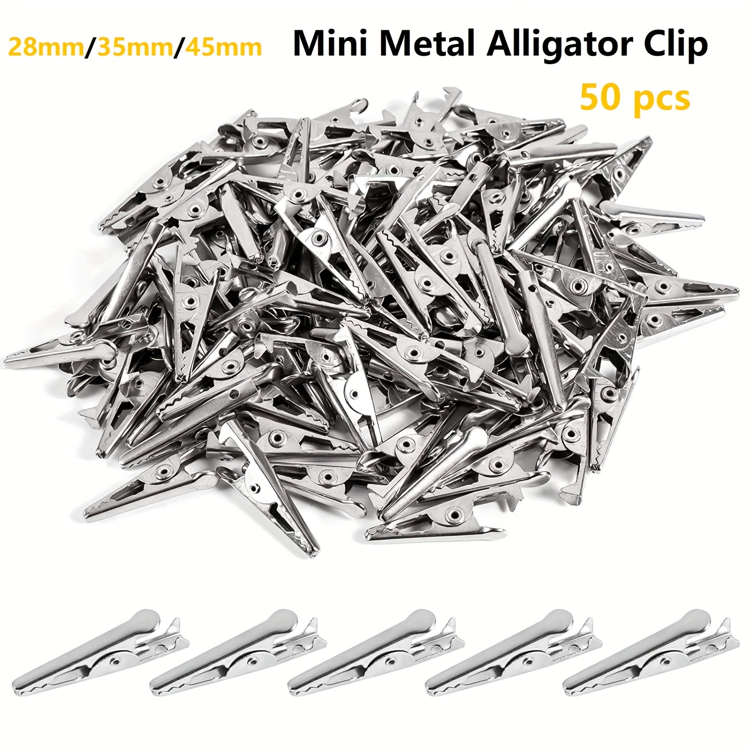 50pcs Mini Metal Alligator Clips - 28mm/35mm/45mm - Nickel Plated - For  Electric Testing & Cable Lead Clips
