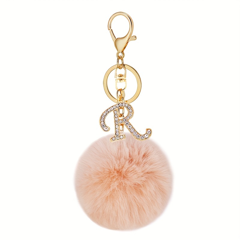 Rhinestone Letter/Initial Pom Pom Keychain/Bag Charm