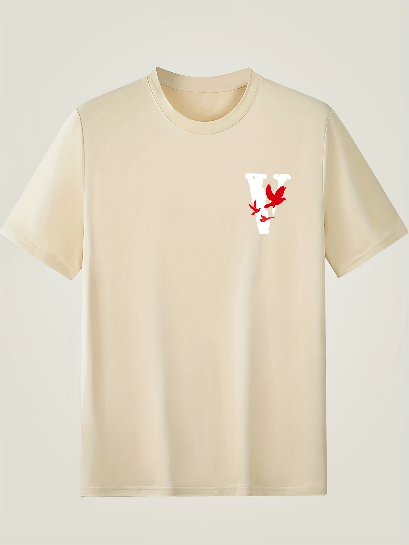 Men's V Letter Print Round Neck Short Sleeve Casual T-shirt