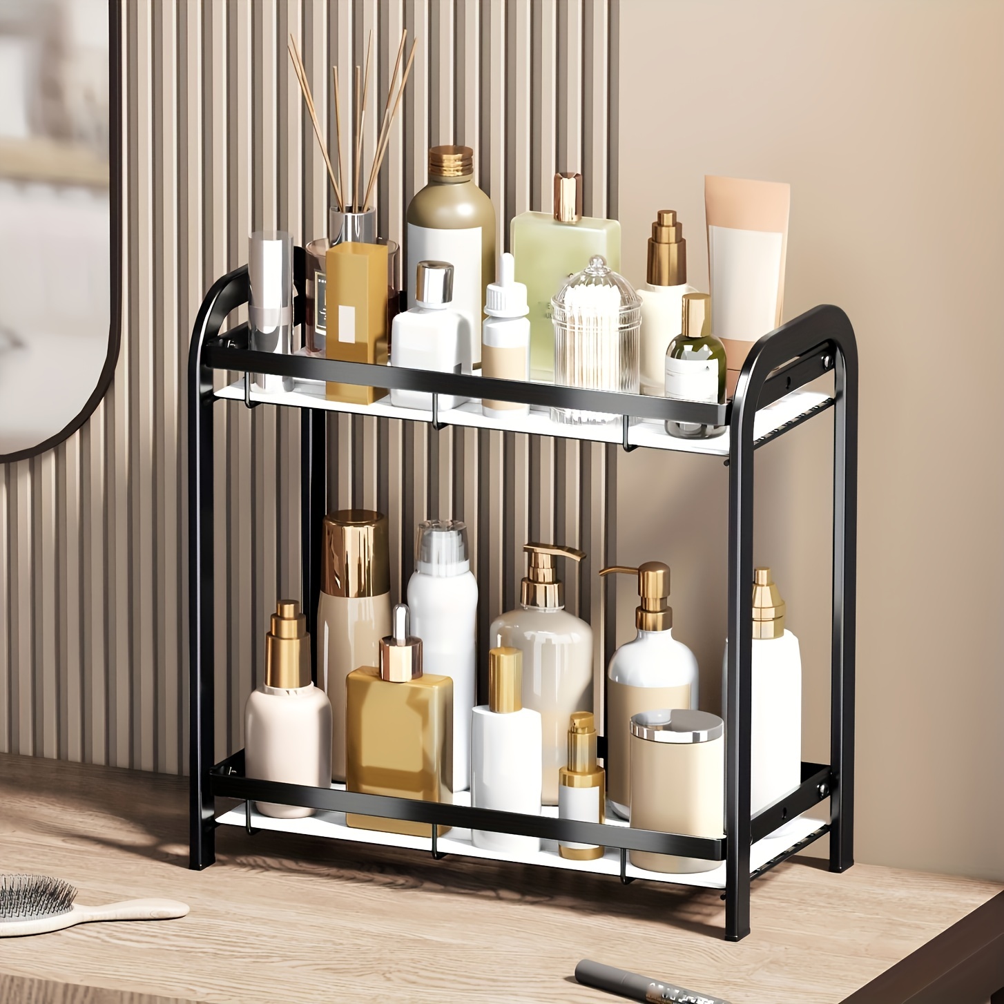 1pc 2-Tier Bathroom Countertop Organizer, Vanity Tray Cosmetic & Makeup  Storage, Kitchen Spice Rack Standing Shelf, Corner Storage Shelf