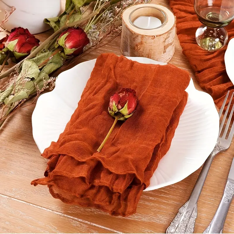 Polyester Napkin, Solid Color Gauze Chunky Napkin Cloth, Rustic