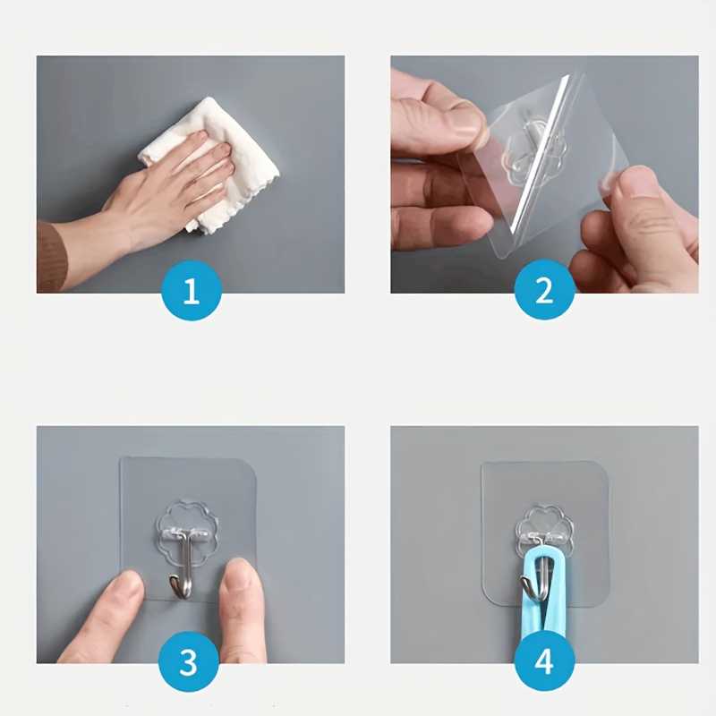 4 PCS Reusable Sticker Hooks Damage Free Wall Hanger Waterproof Transparent  Bathroom Kitchen Hook for Clothes Keys and Towels