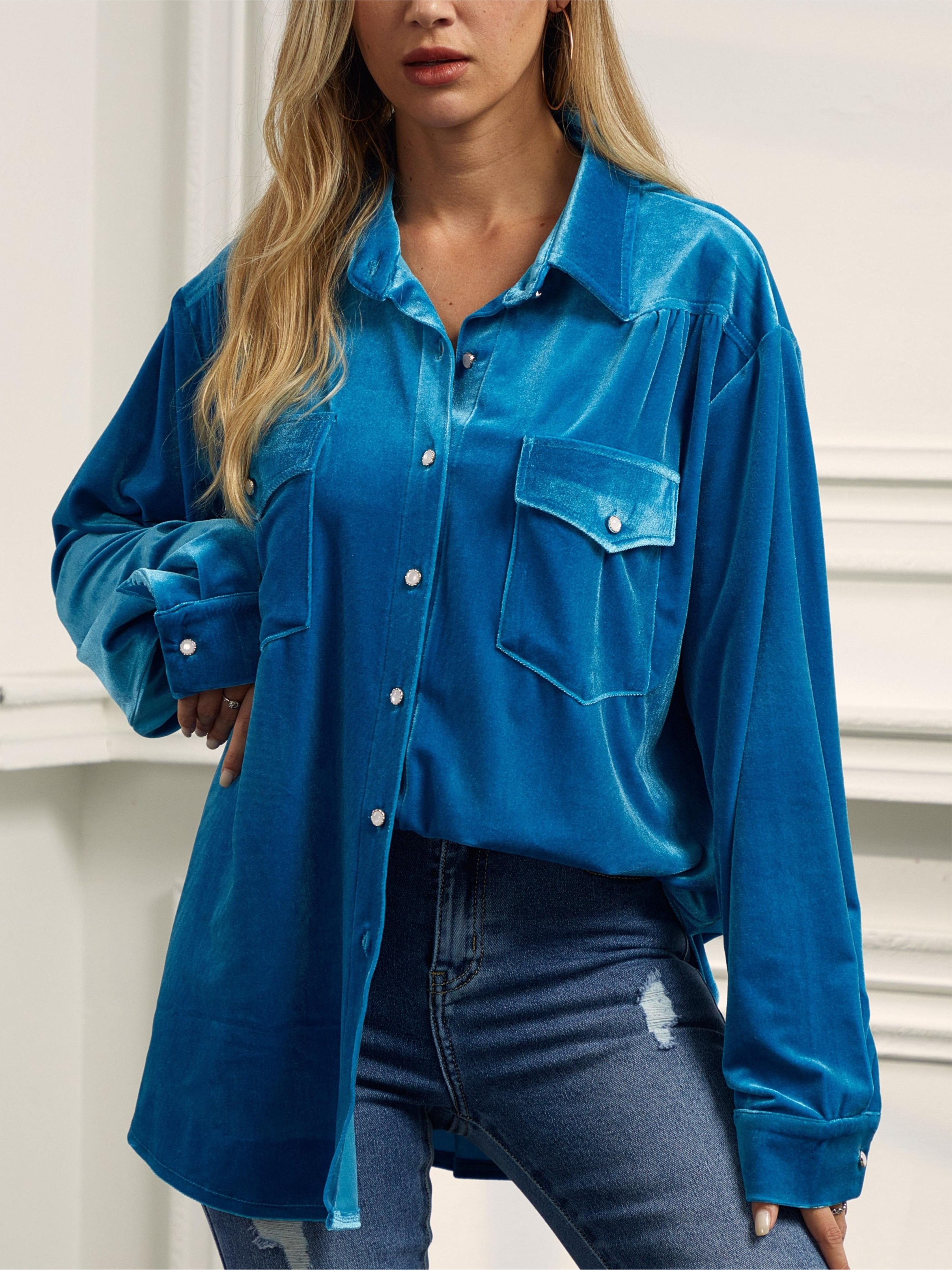 Plus Size Blusa Elegante Camicia Donna In Velluto Solido A - Temu