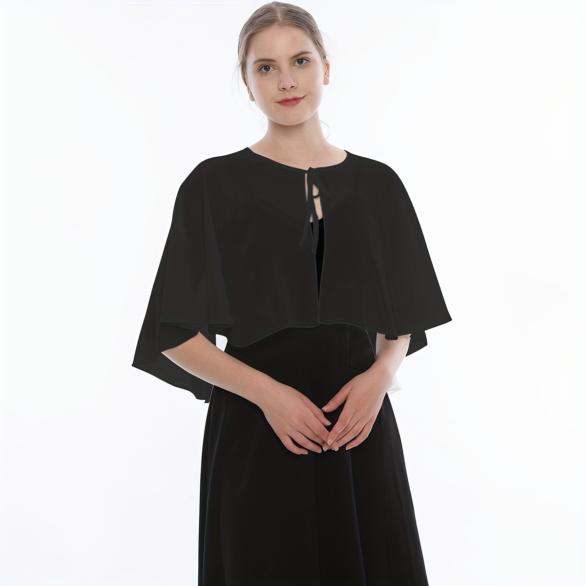Chiffon Sheer Capelet Solid Poncho Scarf Shawls Women