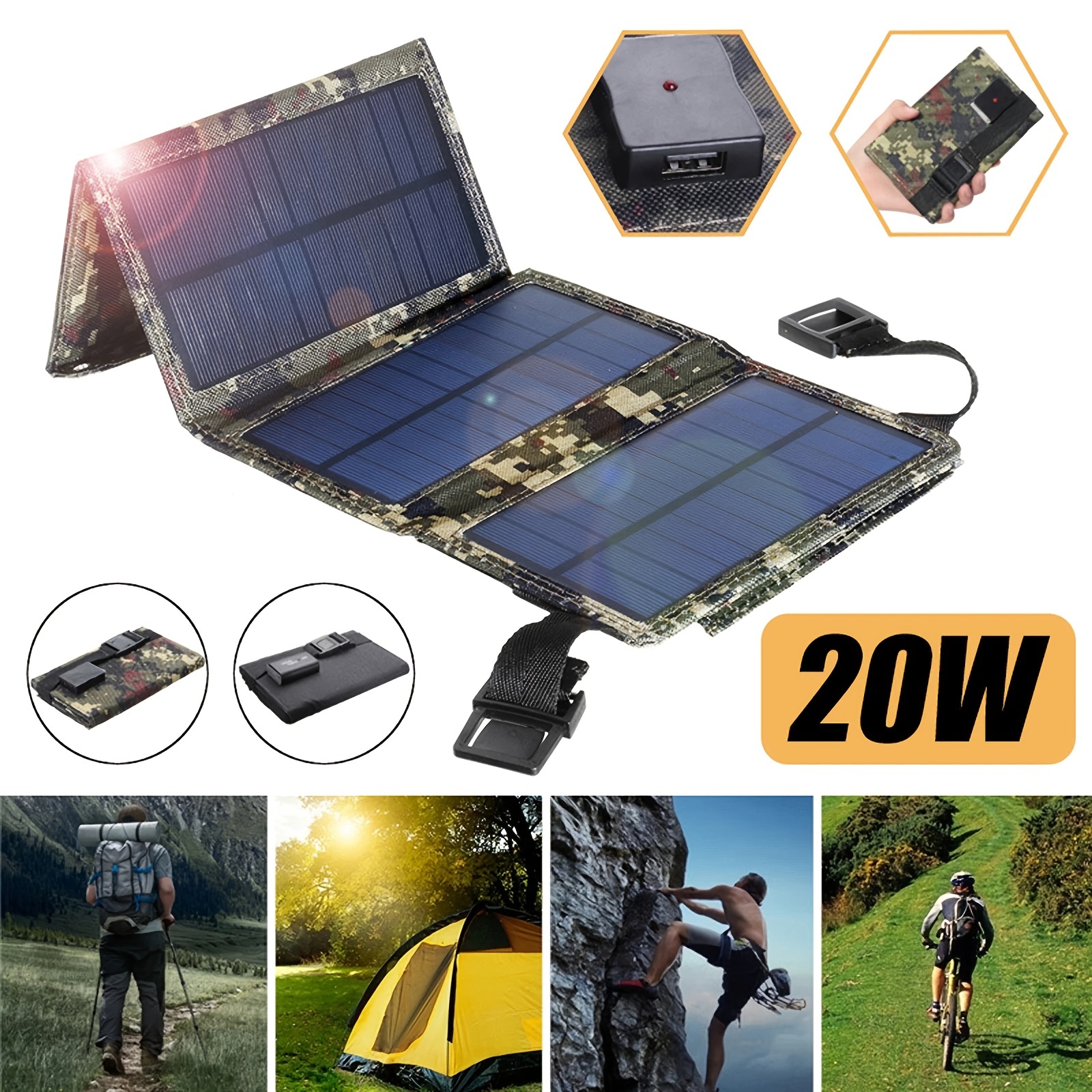 

20w Portable Solar Panel Foldable Power Bank Usb 5v20w Output Foldable Small Power Emergency Etfe Panels Ip67 Waterproof Camping Backpacking Hiking For Cell Phone Power Banks Flashlight Fans