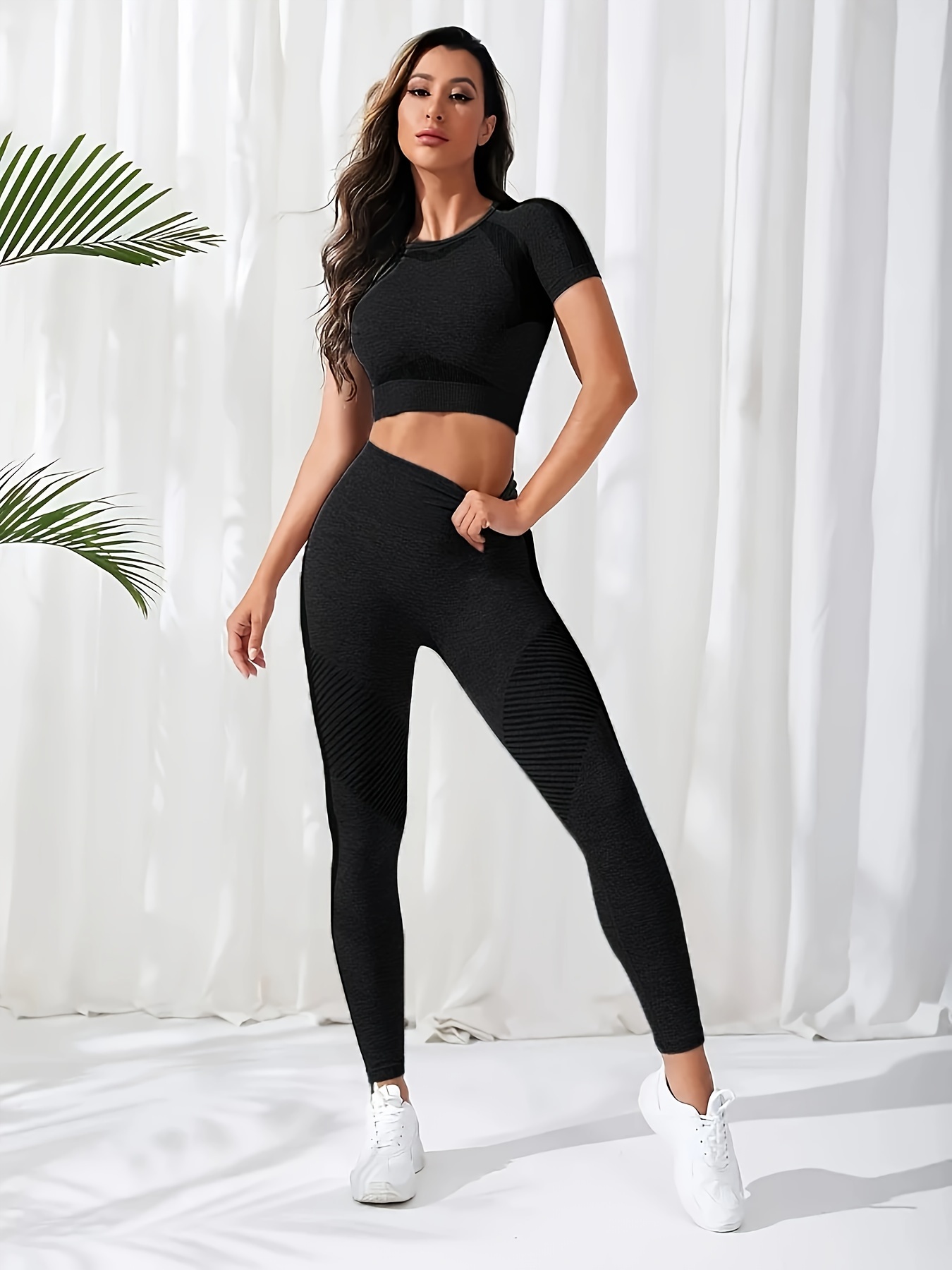 Womens Seamless 2pcs Yoga Set Yoga Suit Crop Top+Leggings Pants