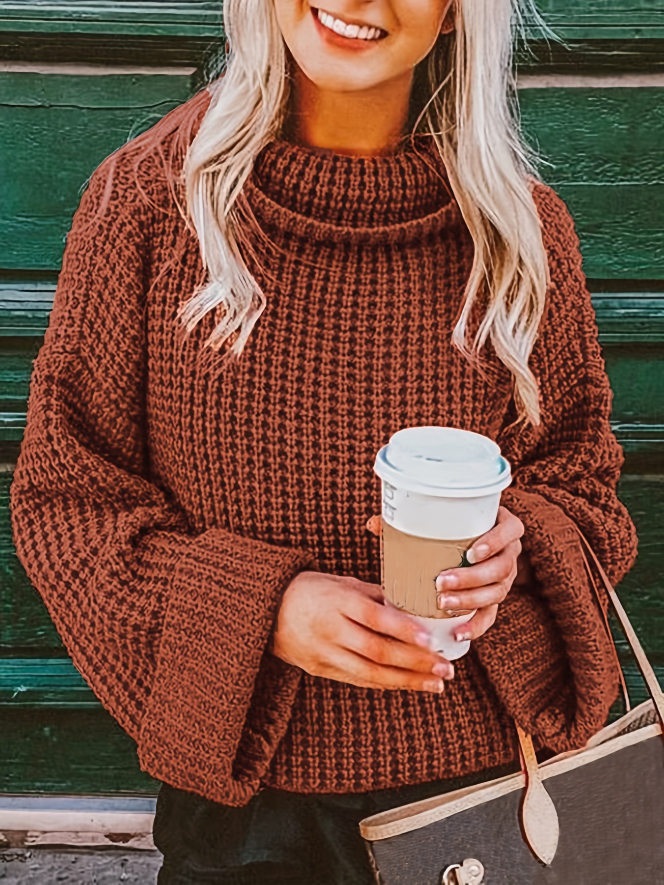 Plus Size Casual Sweater Women's Plus Solid Jacquard Long - Temu