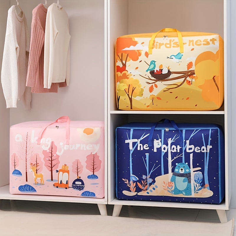 NEW Foldable Storage Bags Clothes Blanket Quilt Closet Sweater Organizer  Box Pouches Cartoon Printed Clothes Cabinet