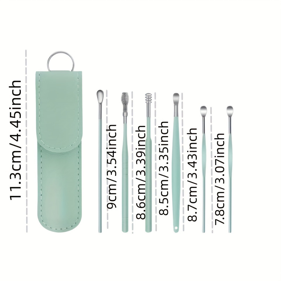 Portable Spring Ear Wax Cleaning Tool Stainless Steel Spoon Kit Green