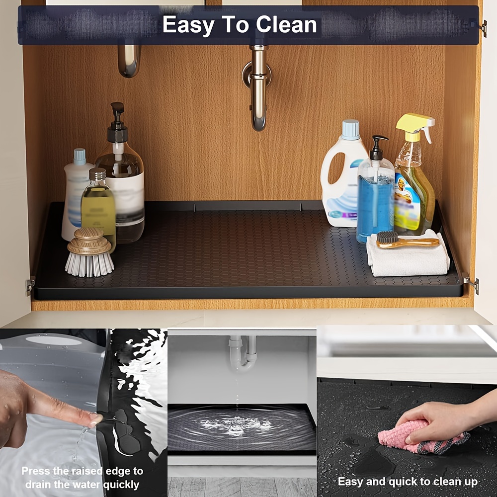 1pc kitchen under sink waterproof easy to clean pad drawer flexible dirt proof silicone mat with drain hole bathroom cabinet pad and drip proof leak protector kitchen supplies