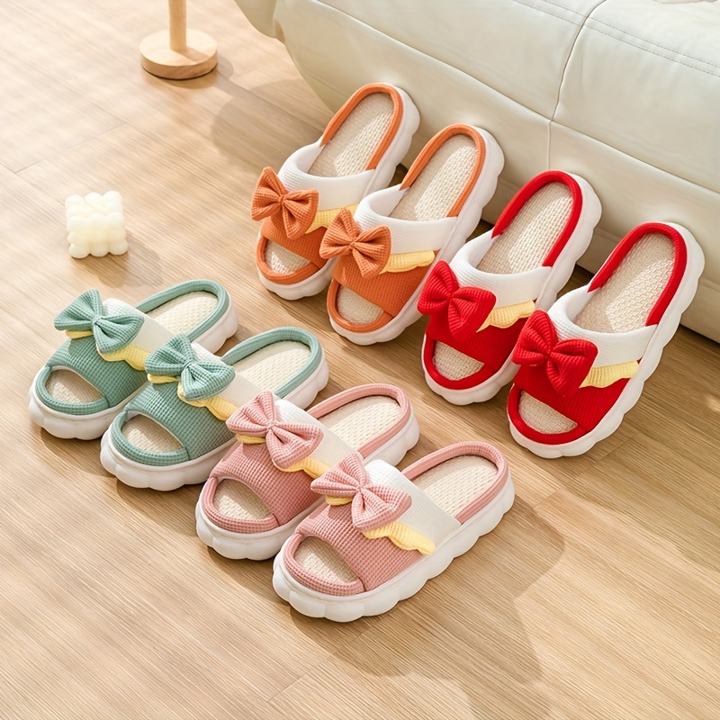 Women's Bowknot Decor Slippers Comfortable Open Toe Slip On Shoes
