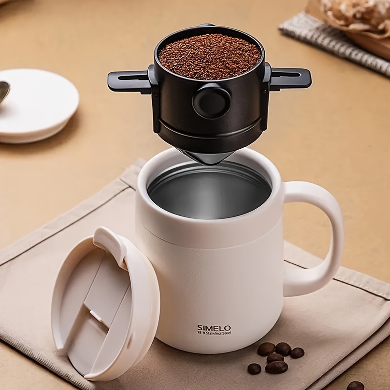 Goutteur de café en acier inoxydable, avec support de tasse, filtre à Micro mailles  fines, lavable au lave-vaisselle Pour le Camping