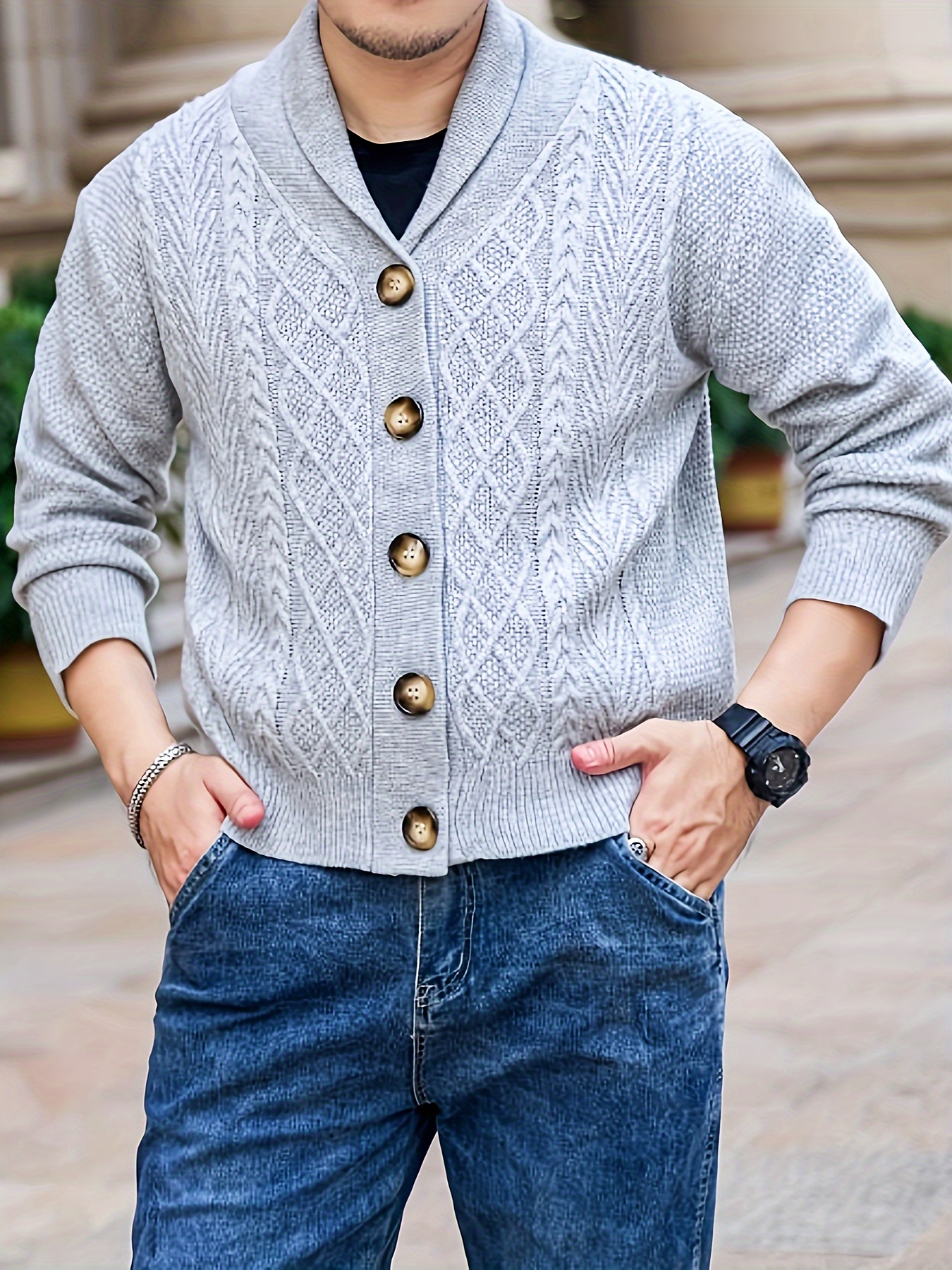 Plus Size Men's Band Collar Zipper Cardigan Color Matching - Temu