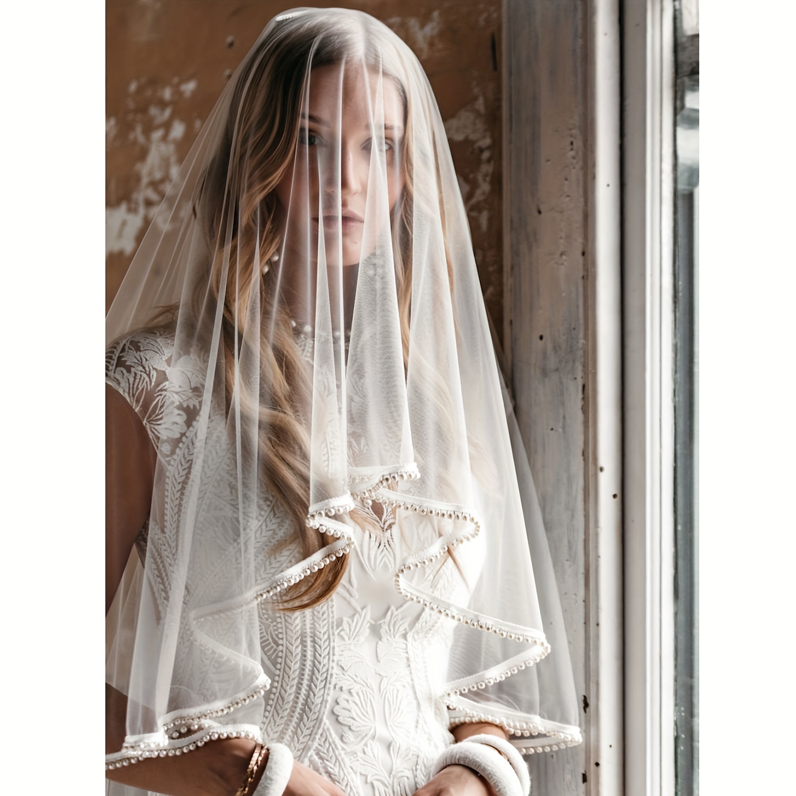 Pearl Veil Wedding Accessories For Bride Short Bridal Hair - Temu