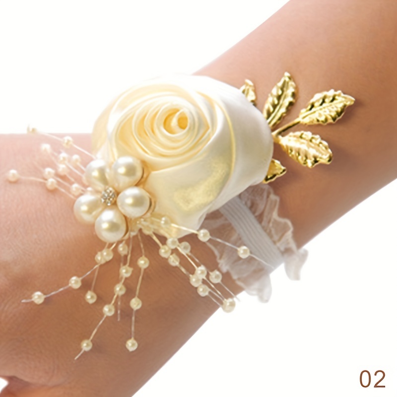 

1pc Wrist Simulation Flower Bridal Bridesmaid Wrought Fabric Sisterhood Bracelet Elegant Romantic Wedding Decoration