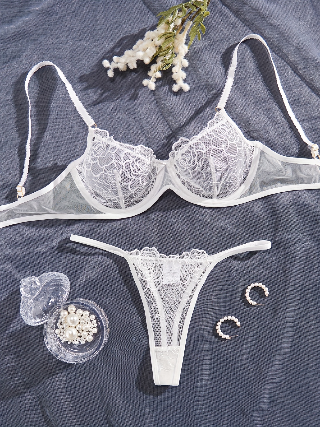 Women's Bra and Panty Set Lace Embroidery Underwire Sheer Lingerie Sets  Everyday Bras 