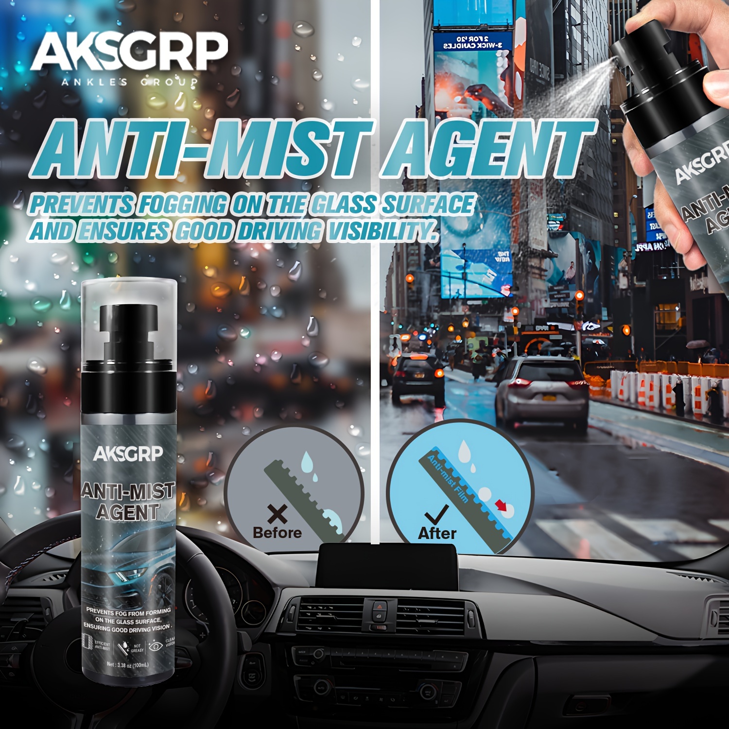 Spray hydrofuge pour pare-brise de voiture, agent antibuée pour vitre de  voiture, agent anti-buée anti-buée pour pare-brise de voiture (1 pièce) :  : Auto et Moto