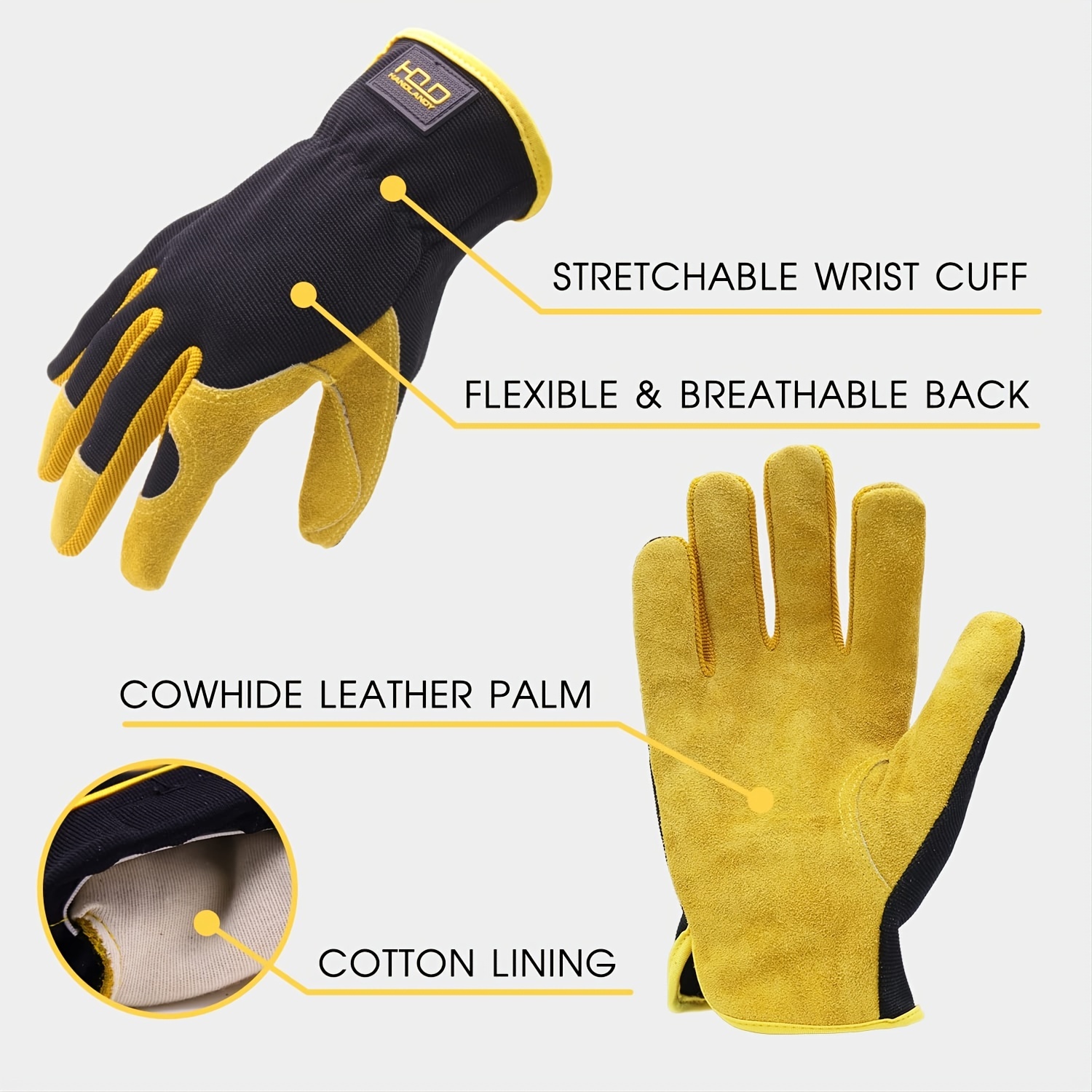 Premium Leather Gardening Gloves for Men - Utility Work Gloves for  Mechanics, Construction, Driver - Breathable Design for Maximum Dexterity