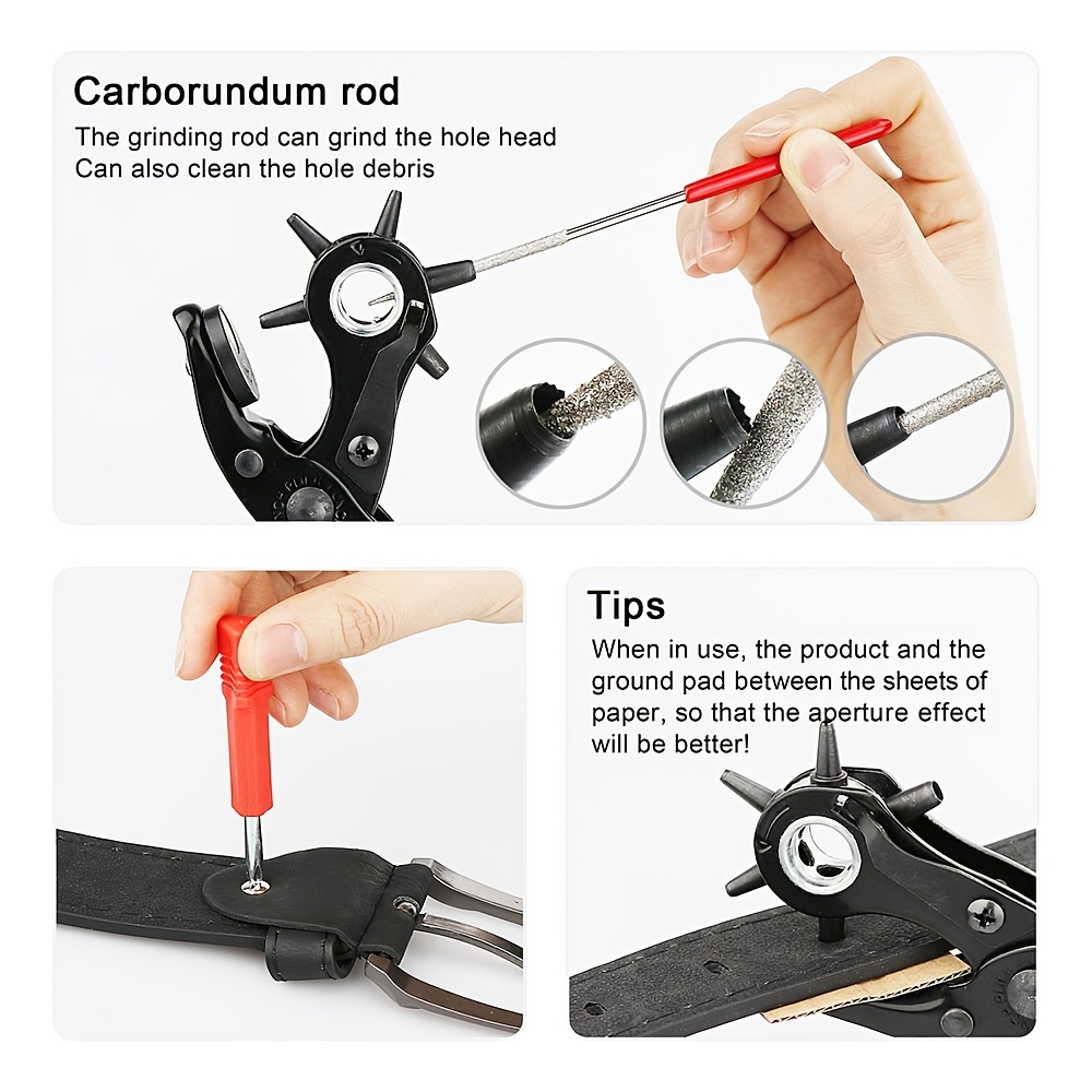 Heavy Duty Leather Hole Punch - Professional Revolving Leather Belt Hand  Hole Puncher for Watch Bands, Belts, Straps, Shoes, Dog Collars, Saddles