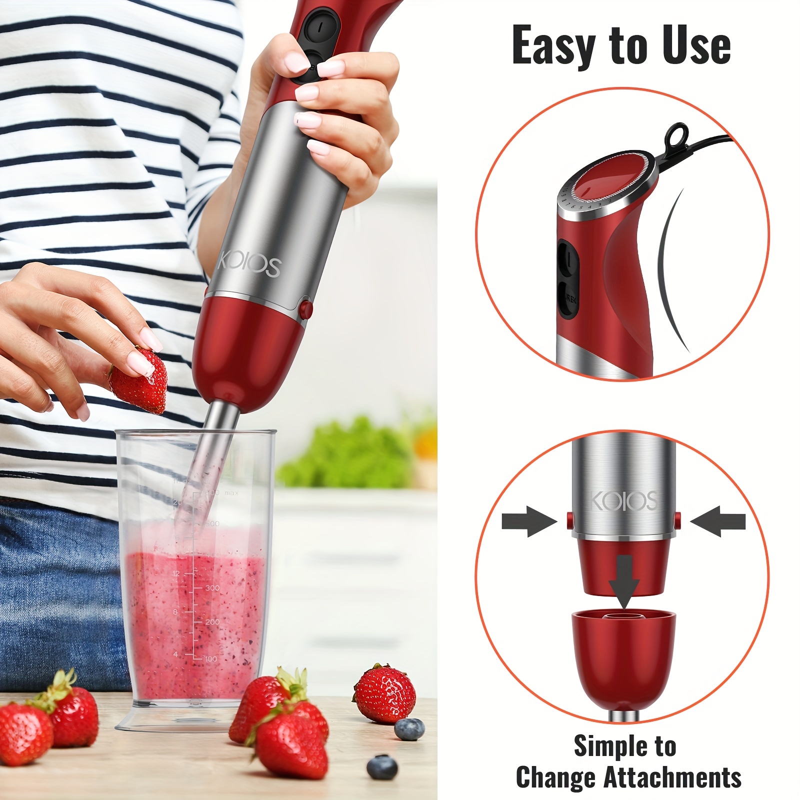 Us Plug 4-in-1 Immersion Hand Blender, Powerful Handheld Stick Blender With  304 Stainless Steel Blades, Chopper, Beaker, Whisk For Smoothie, Sauces  Red, Puree, Soup - Temu
