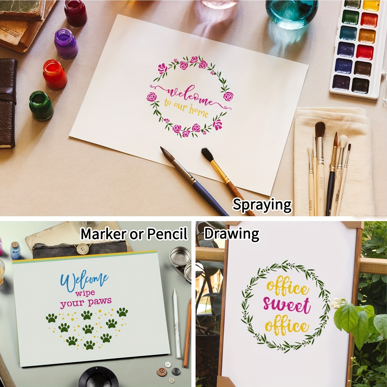 Reusable Stencils For Painting On Wood Round Welcome Letters - Temu