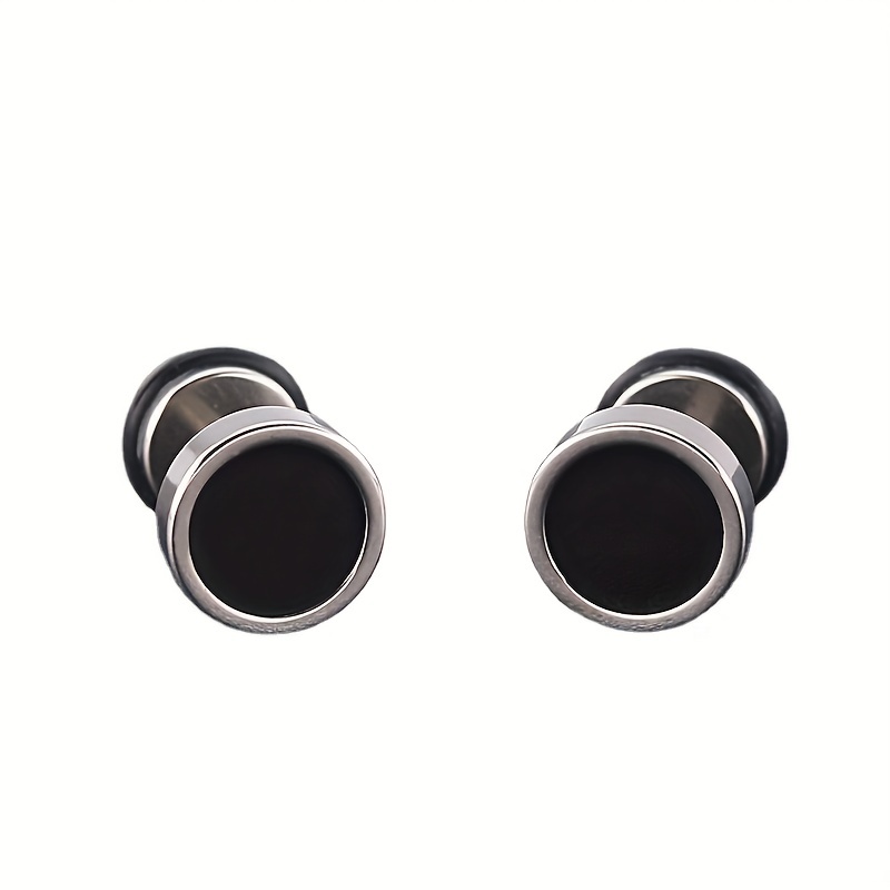 Men's Titanium Steel Round Drip Oil Stud Earrings