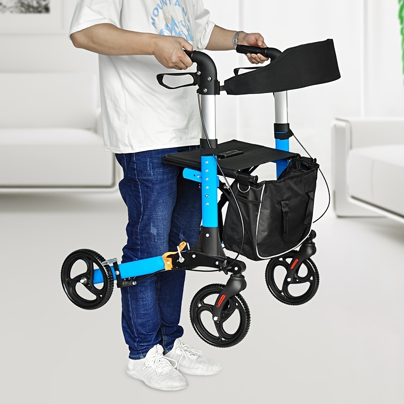 Four-Wheel Aluminum Alloy Mobility Walker, Portable Folding Hand Truck for the Elderly and Disabled, with Seating Option