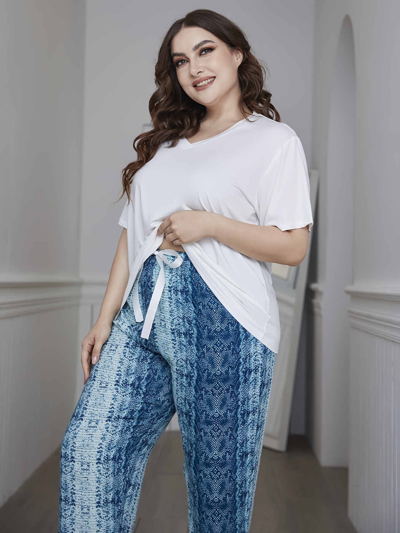 Colorblock Short Sleeve Tee & Tie Dye Print Pajama Set