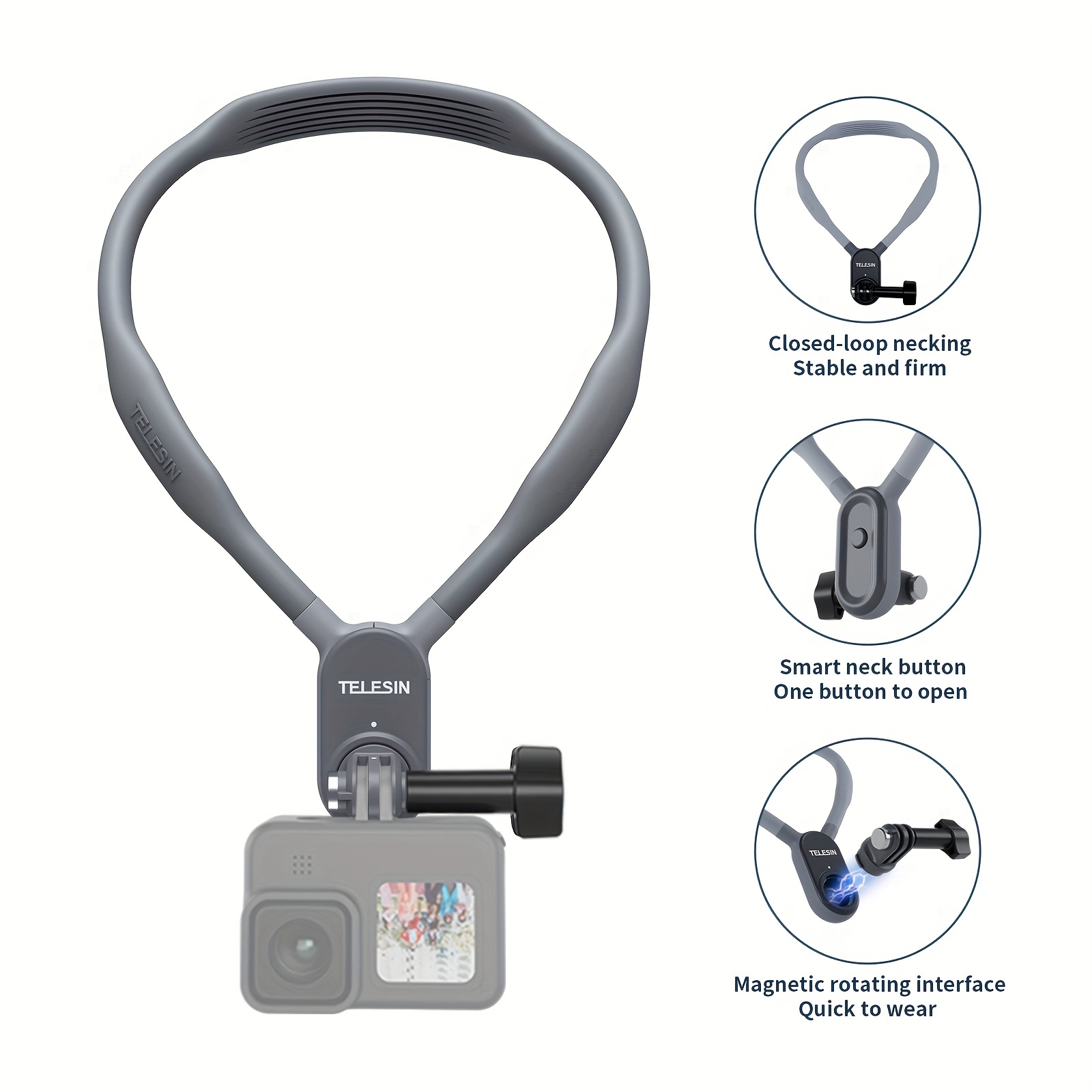 

Telesin Sports Camera Magnetic Suction Neck Strap Suitable For Gopro11/10/9 Neck Strap Dji /4 Riding First-person Mobile Phone Shooting Fixed Bracket Magnetic Suction Neck Hanging Collar Bracket