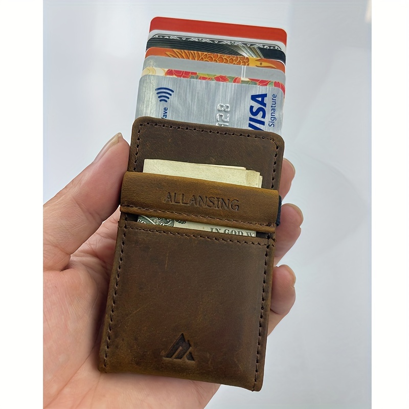 Rfid Blocking Slim Credit Card Holder Thin Minimalist Front Pocket Genuine Leather  Wallet with Id Card Window 