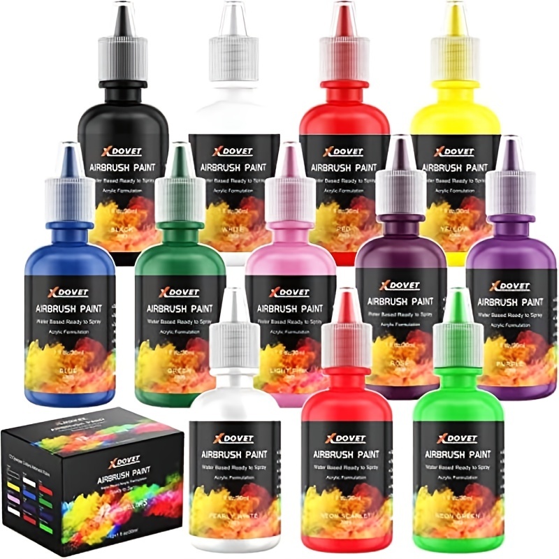 Airbrush Paint, 20 Colors with 2 Cleaner and 2 Thinner Airbrush Paint Set,  Water-Based Air brush Paints Acrylic Ready to Spray Includes Metallic &  Neon Colors, 20ml/Bottle