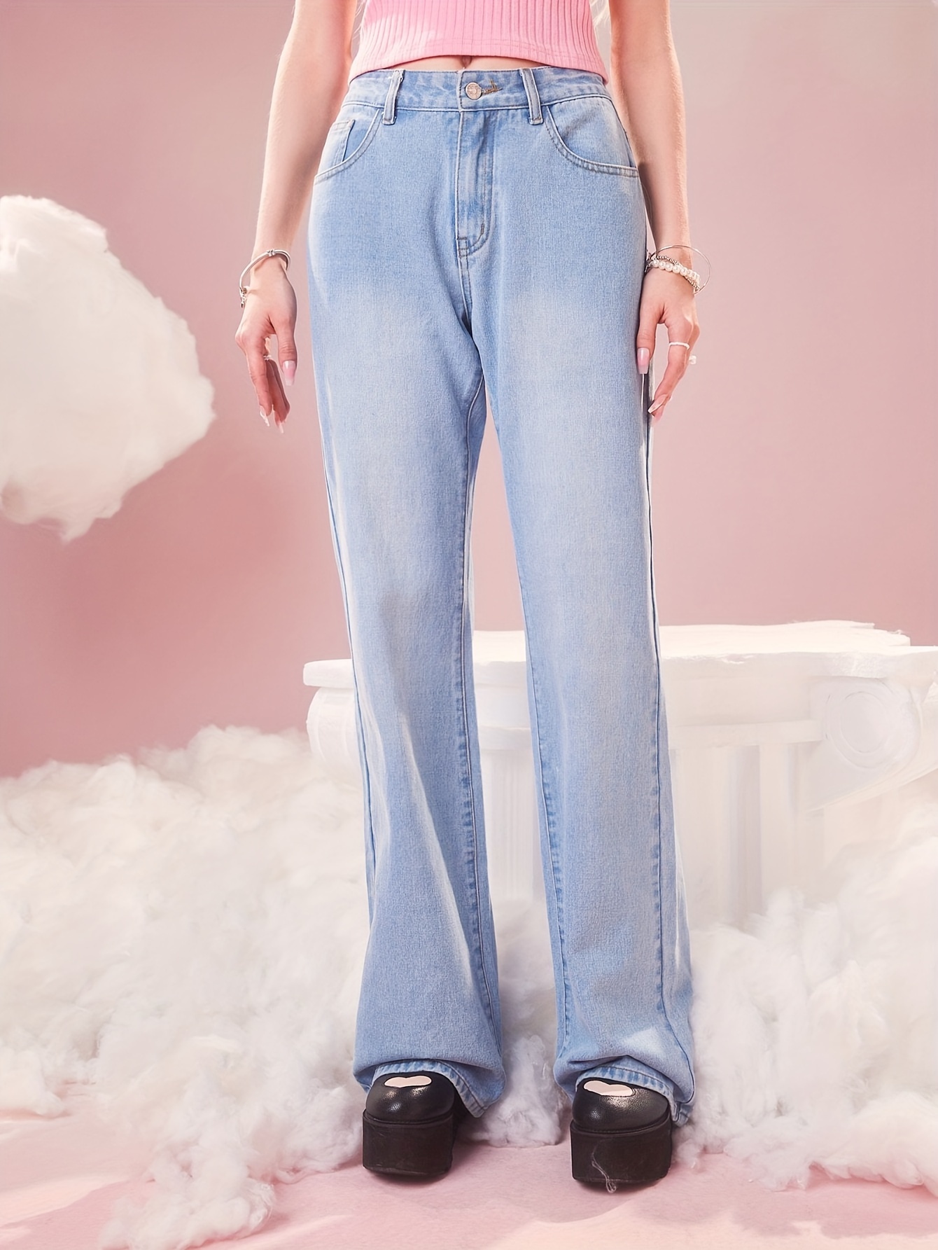 * Heart Pattern * Straight Jeans, Punk Streetwear High Waisted Loose Wide  Leg Denim Pants, Women's Denim Jeans & Clothing