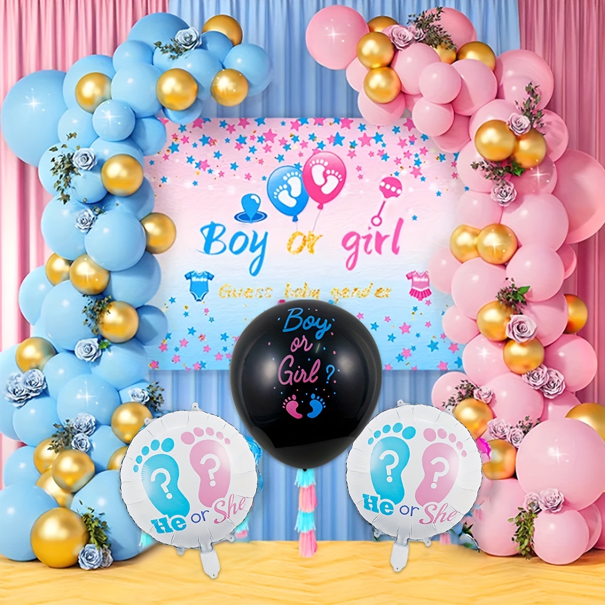Globo de revelación de género con confeti, kit de globos de revelación de  género negro para niños o niñas de 36 pulgadas con confeti redondo rosa y