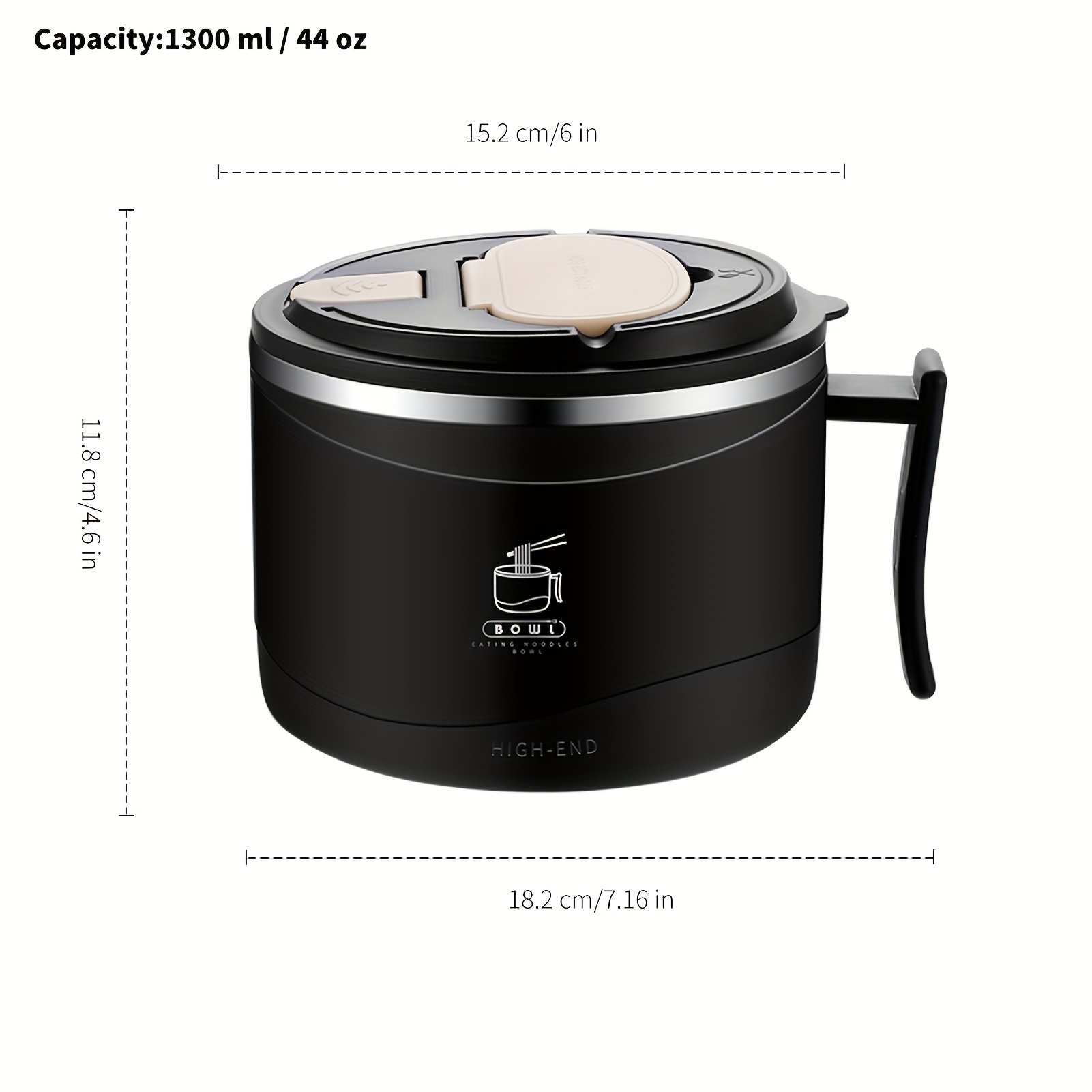 1300ml Stainless Steel Noodle Bowl Anti-Scalding Student Lunch Box