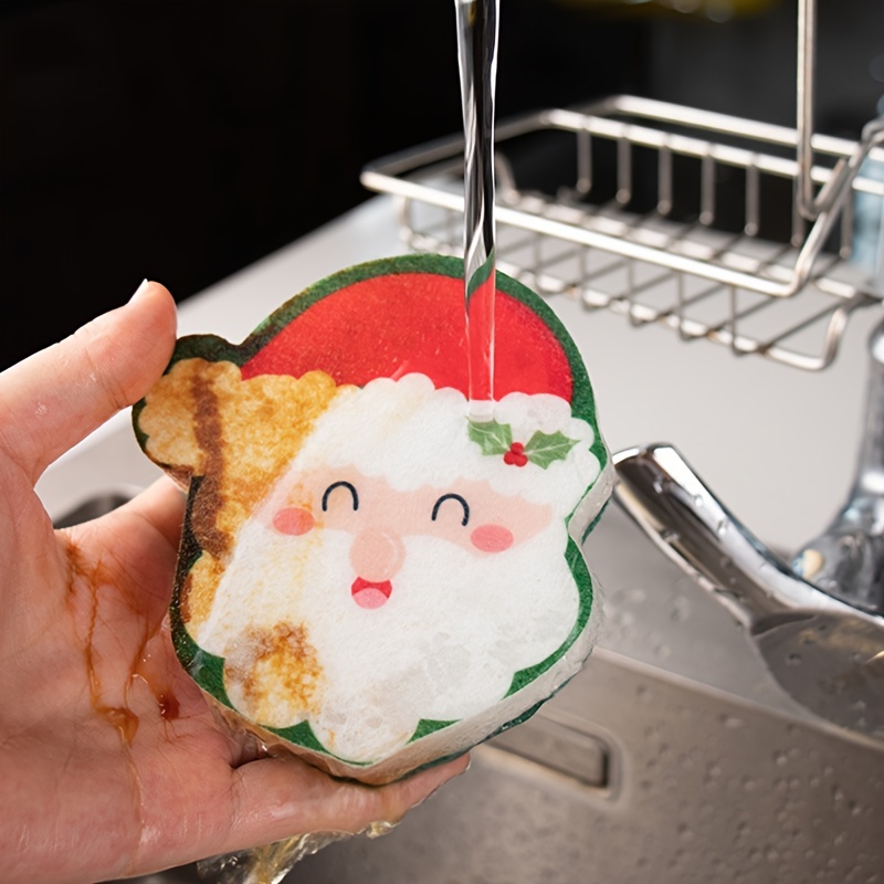 Christmas Decorations Cartoon Dish Cloth Compressed Sponge Wipe Dishwashing Sponges Rag for Home Kitchen Pot Dishes Bowls Cleaning Tool